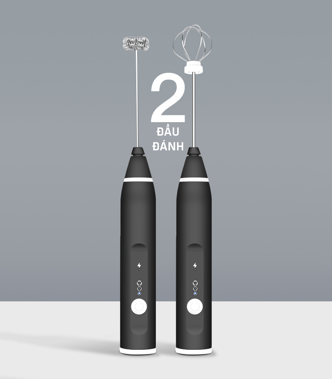 Máy tạo bọt sữa sạc điện USB 2 đầu đánh