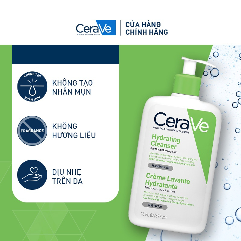 Sữa rửa mặt giúp sạch sâu cho da thường và da khô CeraVe Hydrating Cleanser 473ML