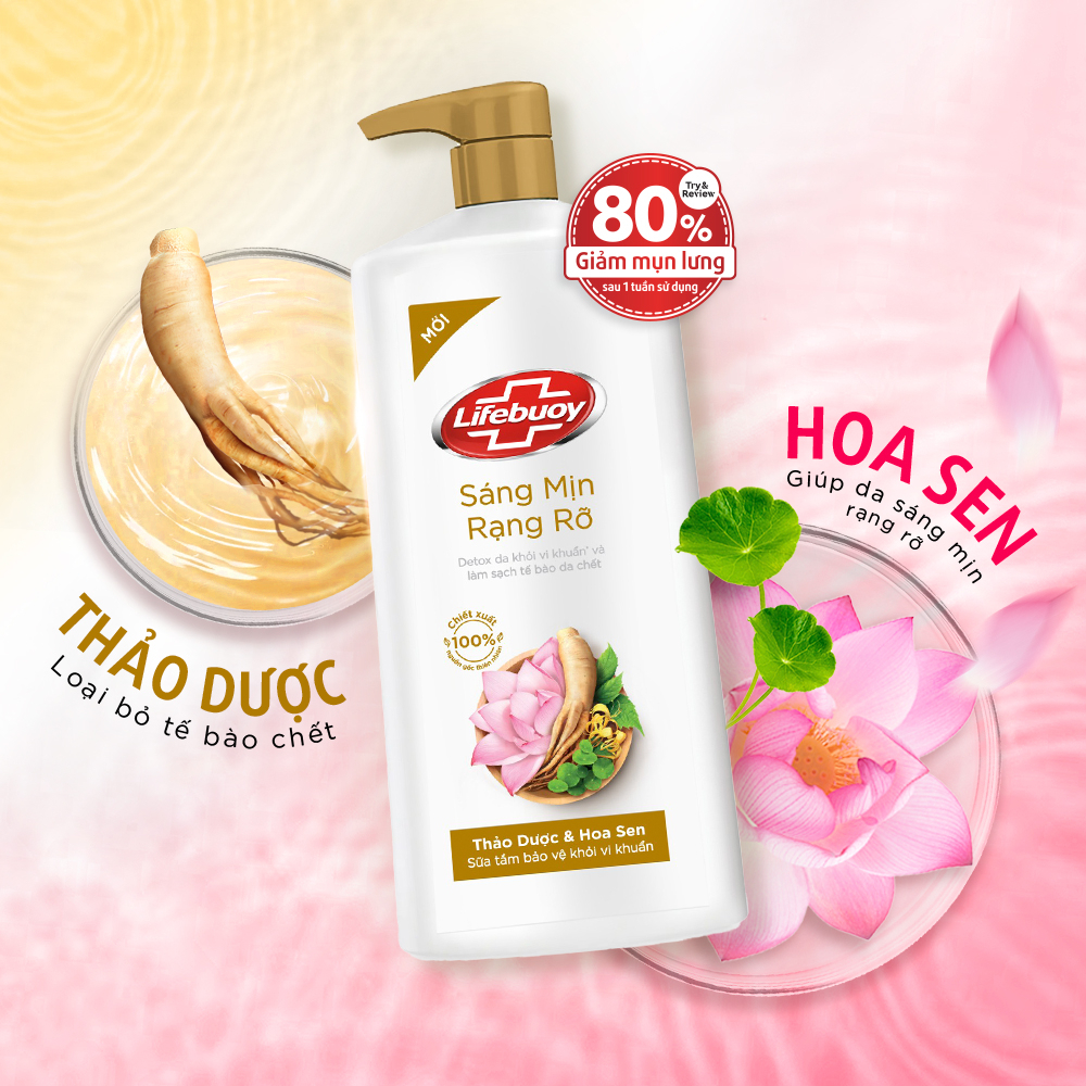 Sữa Tắm Lifebuoy 800gr Detox Và Sạch Sâu Khỏi Bụi Mịn Pm2.5 Detox 100% Từ Thiên Nhiên Diệt Khuẩn