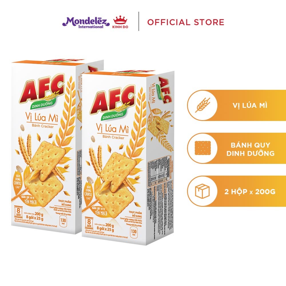 Bánh quy dinh dưỡng AFC vị lúa mì, combo 2 hộp x 172g