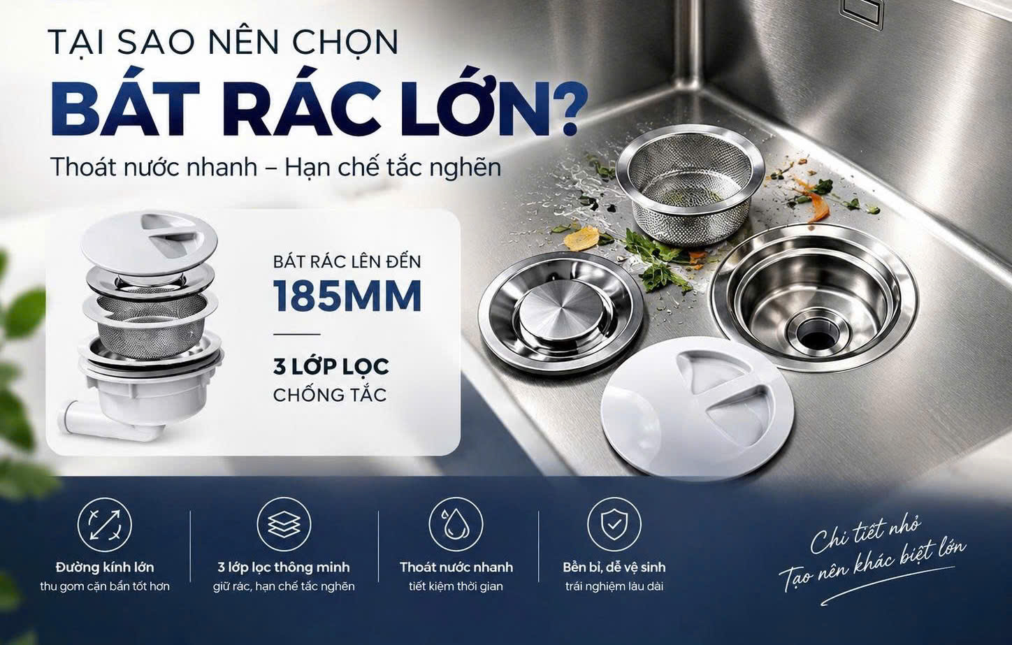 Sai lầm khi chọn chậu rửa bát: Vì sao nên chọn bát rác lớn?