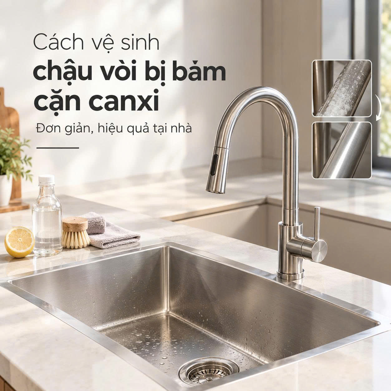 Cách vệ sinh chậu rửa bát và vòi bếp bị bám cặn canxi đơn giản, hiệu quả tại nhà