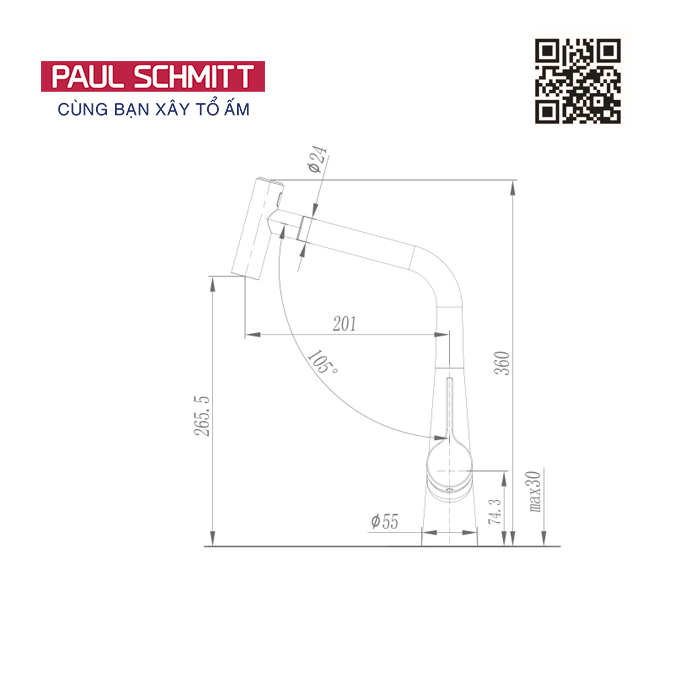 Vòi rửa bát Paul SChmitt PA333KB
