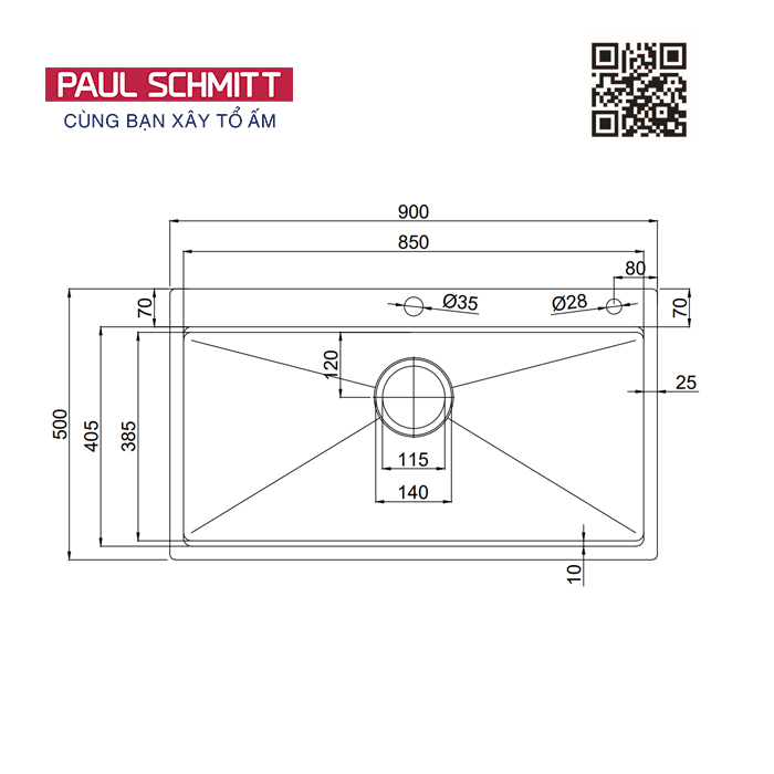 Chậu rửa bát Paul Schmitt PA9050-TD