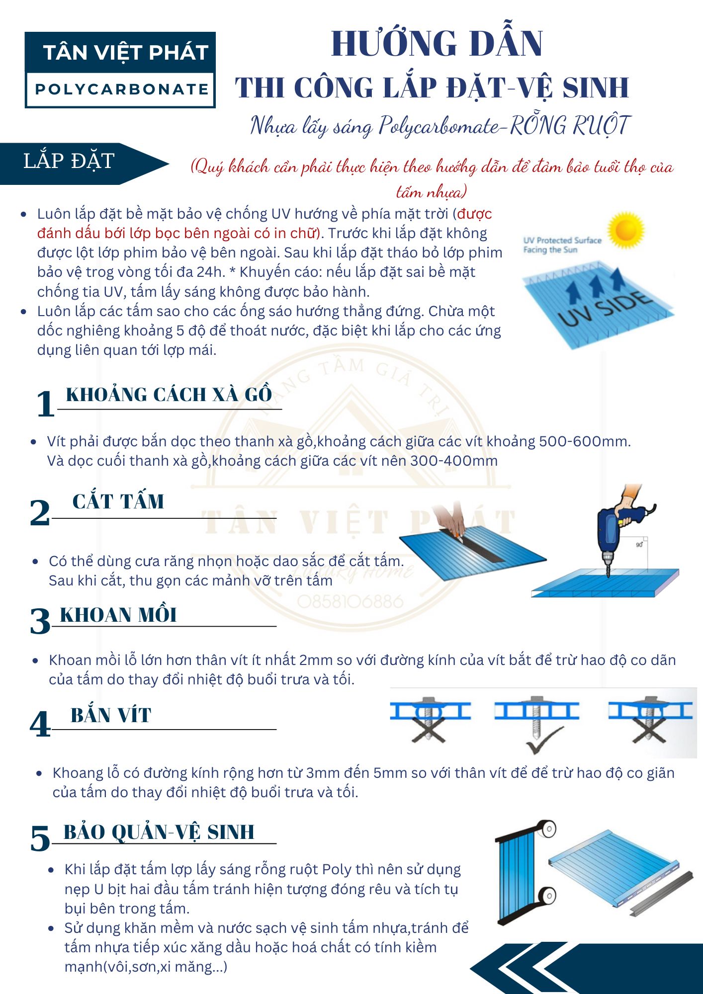 Hướng dẫn thi công-Lắp đặt-Bảo quản tấm polycar - RỖNG