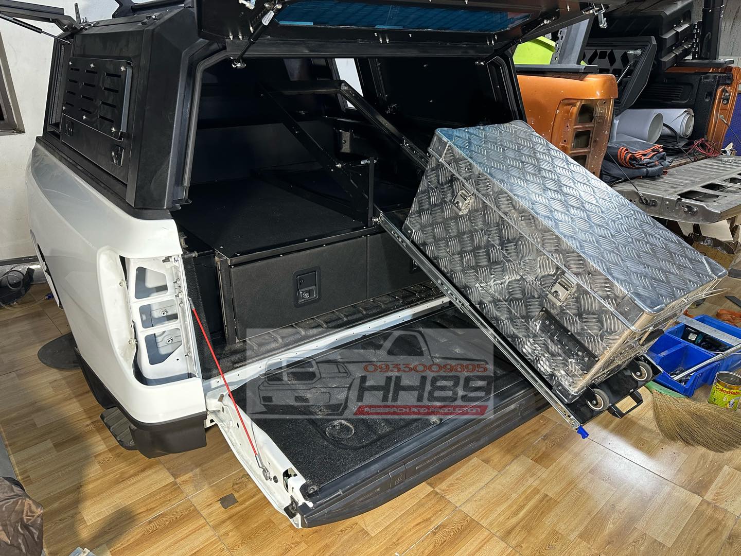 Combo thùng cao 3 cánh kết hợp ngăn kéo và tủ lạnh mini lắp trên xe bản tải