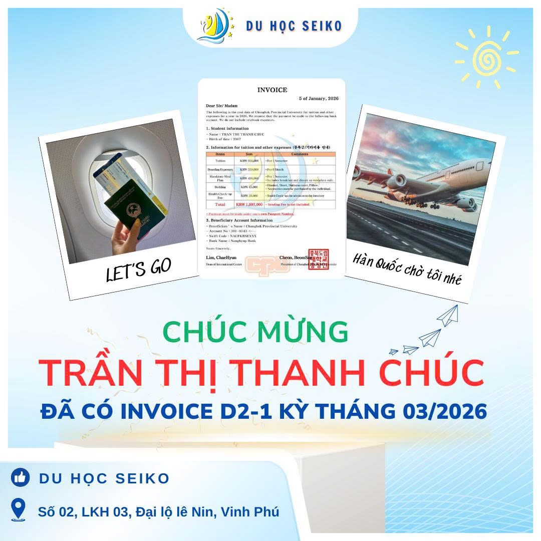 CHÚC MỪNG CÁC BẠN HỌC VIÊN SEIKO ĐÃ NHẬN ĐƯỢC INVOICE KỲ THÁNG 3/2026