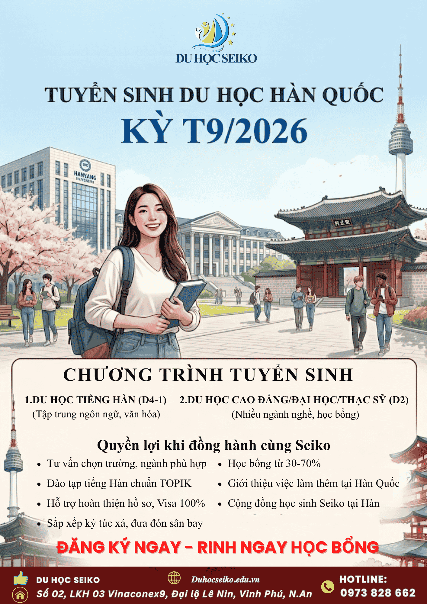 [TUYỂN SINH] DU HỌC HÀN QUỐC KỲ THÁNG 09/2026: CƠ HỘI NHẬN HỌC BỔNG ĐẾN 70%
