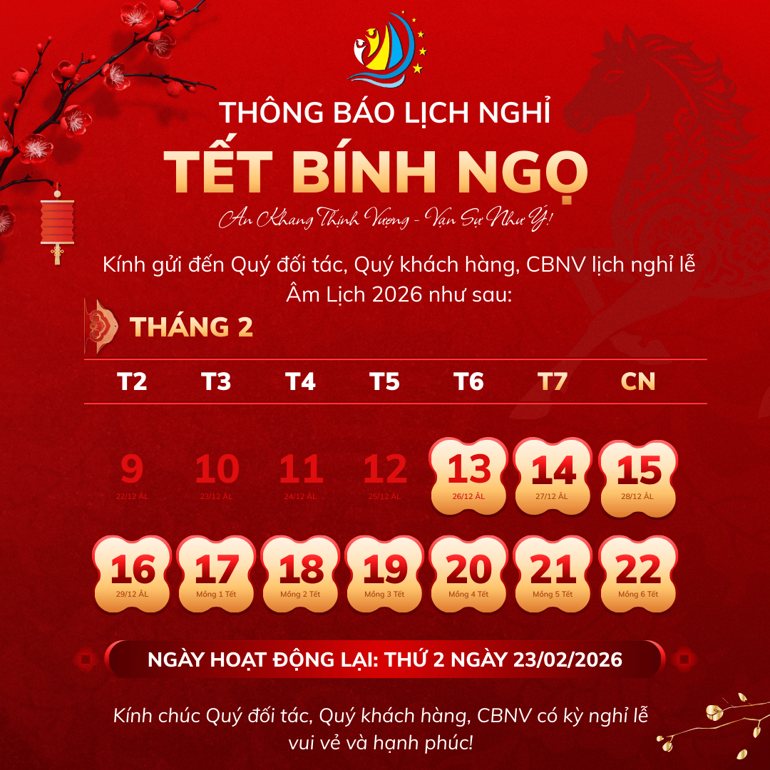 [THÔNG BÁO] LỊCH NGHỈ TẾT NGUYÊN ĐÁN BÍNH NGỌ 2026