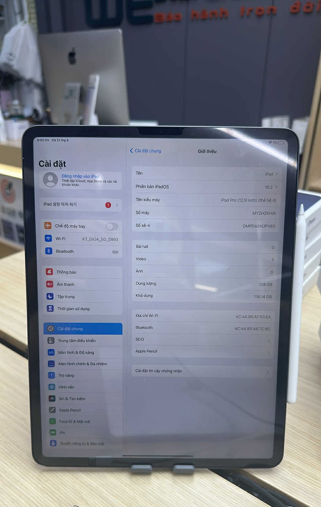 IPAD PRO 12.9-INCH 4th 128GB Pin 92% Màu GRAY