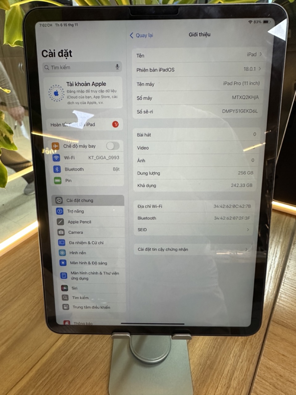iPad Pro 11-inch 1st 256GB Space Gray 3/100b