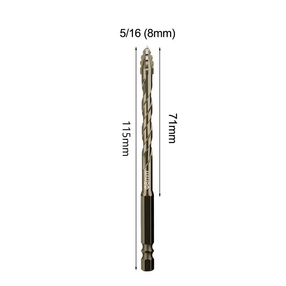 Mũi khoan đa năng cao cấp 4 cạnh chữ thập răng cưa chân lục giác 6.35mm, mũi khoan gạch men kính đá
