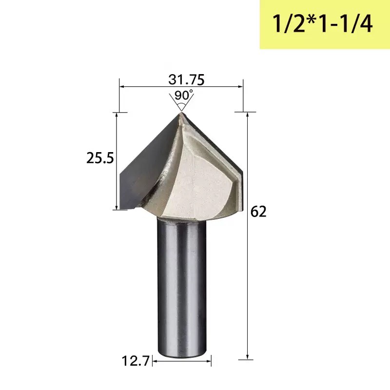 Mũi phay gỗ alu cnc vát 90 độ chữ V không bi Tideway cao cấp cốt chân bé 6.35mm và chân to 12.7mm