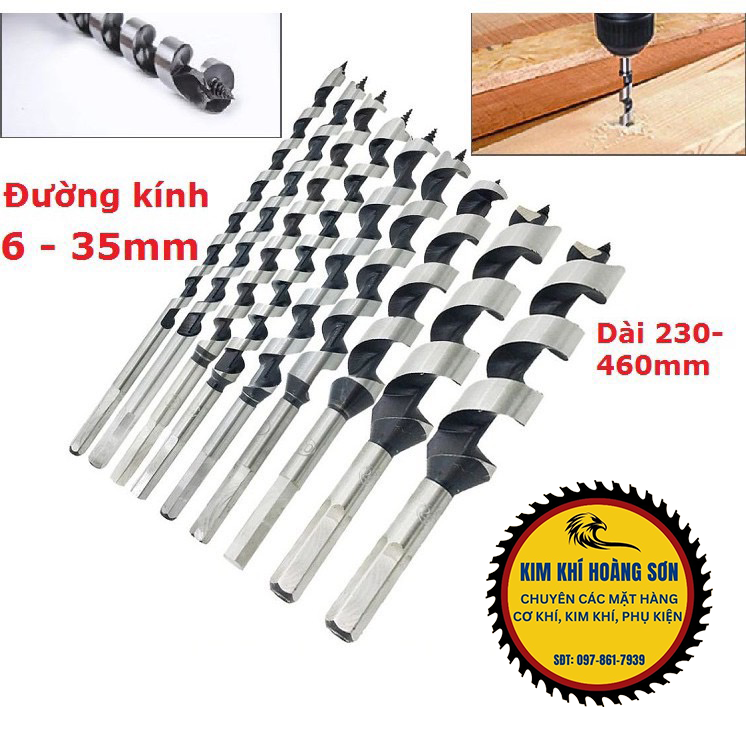 Mũi khoan gỗ xoắn ốc đường kính từ 10 - 25mm x 460mm chất liệu thép cacbon phù hợp máy khoan bàn