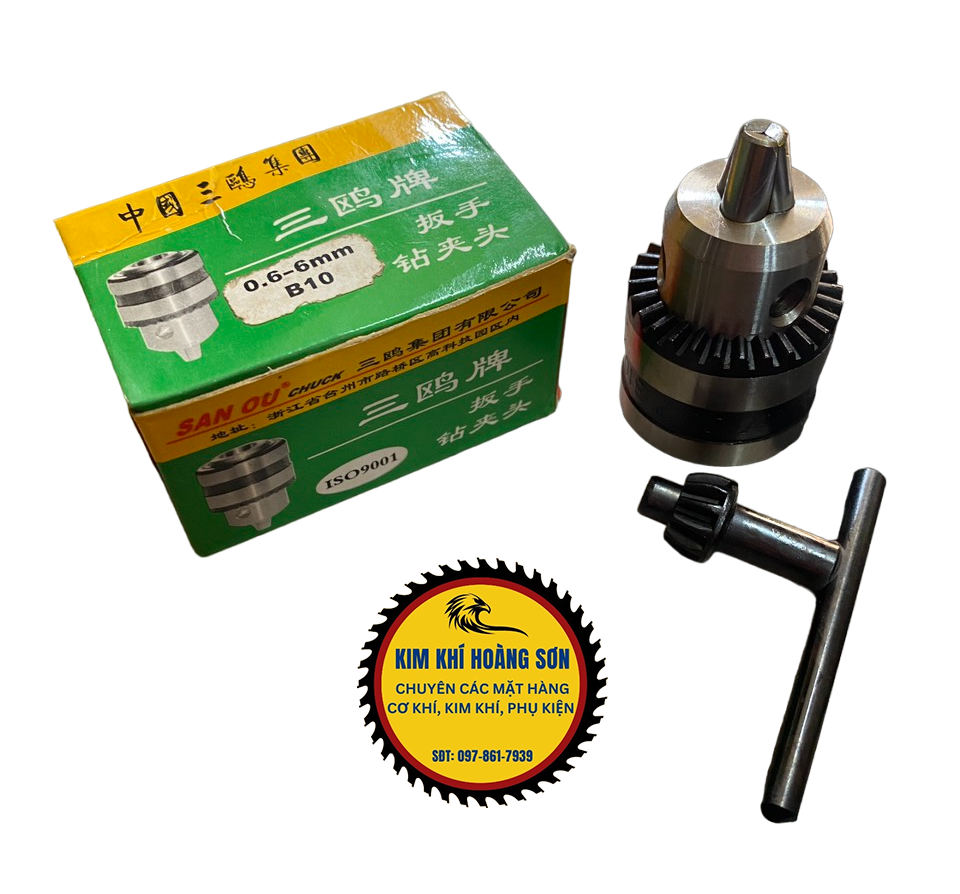 Đầu kẹp mũi khoan măng ranh chuôi ren - côn 6mm kẹp mũi khoan đường kính từ 0.6mm đến 6mm, có khóa mở đi kèm