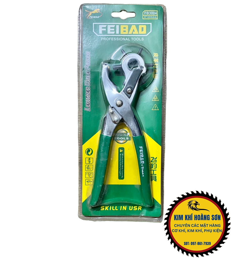Kìm bấm lỗ dây nịt, dây da đồng đồ FEIBAO 8 inch/200mm, Kìm bấm lỗ dây thắt lưng kích thước 2.5-5mm