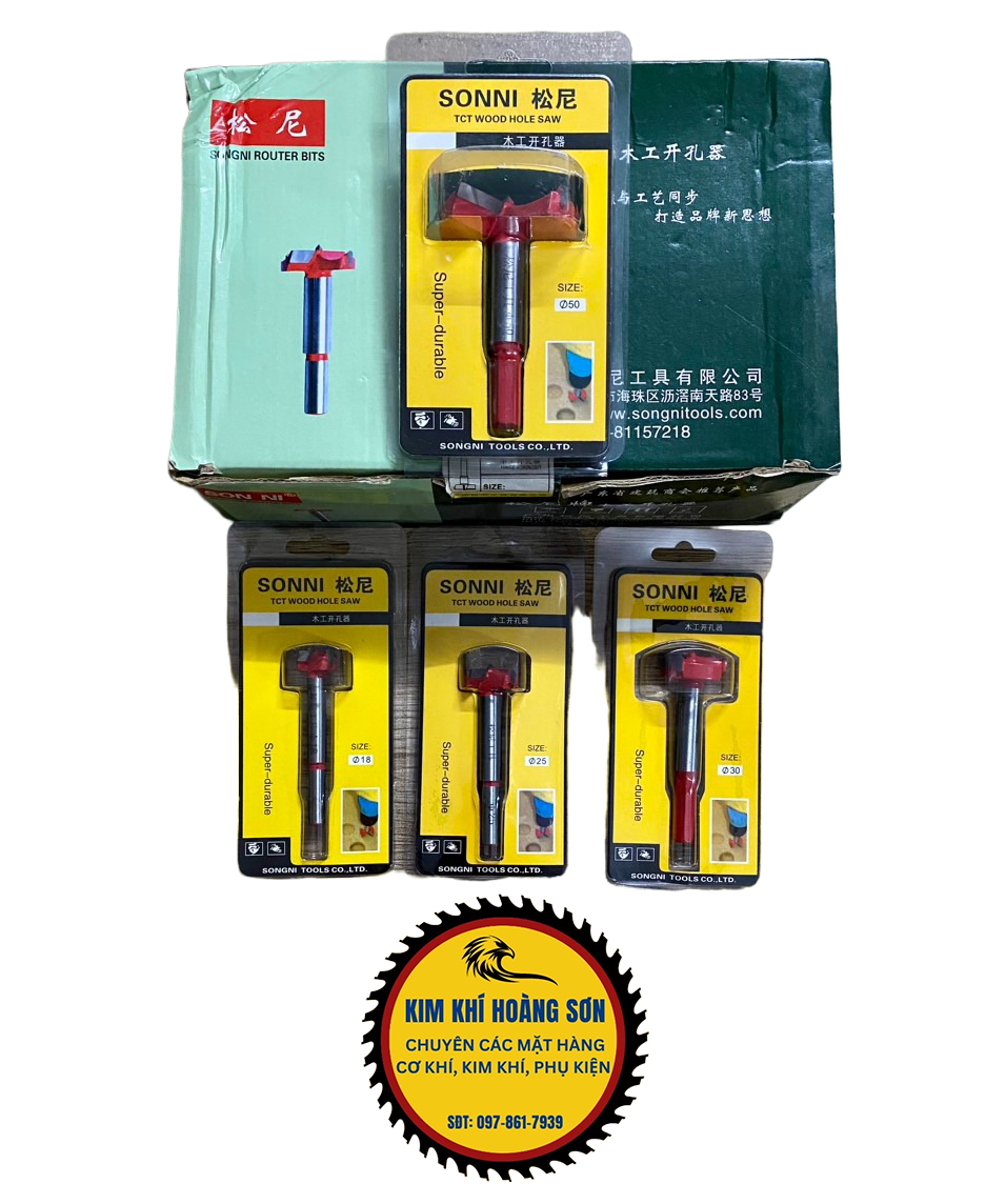 Mũi khoan khoét gỗ lỗ tròn hợp kim SONNI đường kính 42mm - 100mm, hàng ép vỉ chuôi lục giác cao cấp