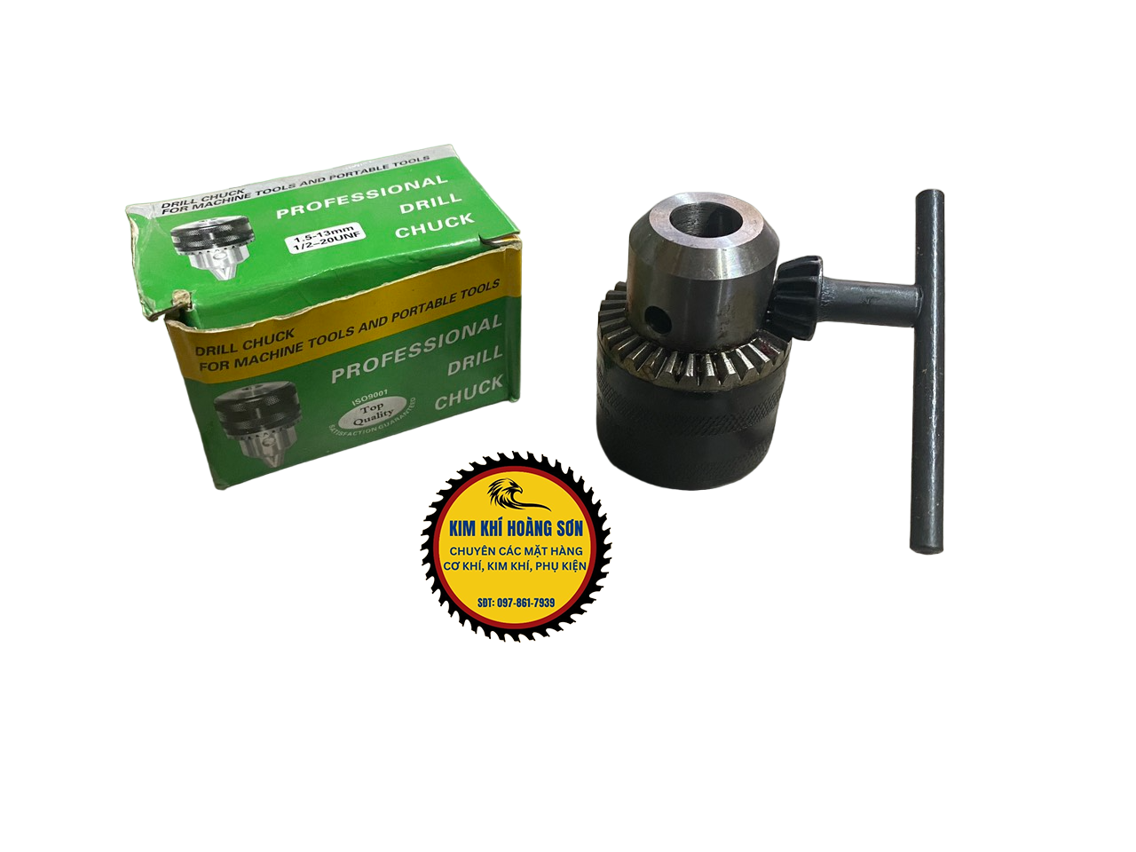 Đầu kẹp mũi khoan măng ranh ren 13mm kẹp mũi khoan đường kính từ 1.5mm đến 13mm, đầu vặn và đầu có trục nối, khóa đi kèm