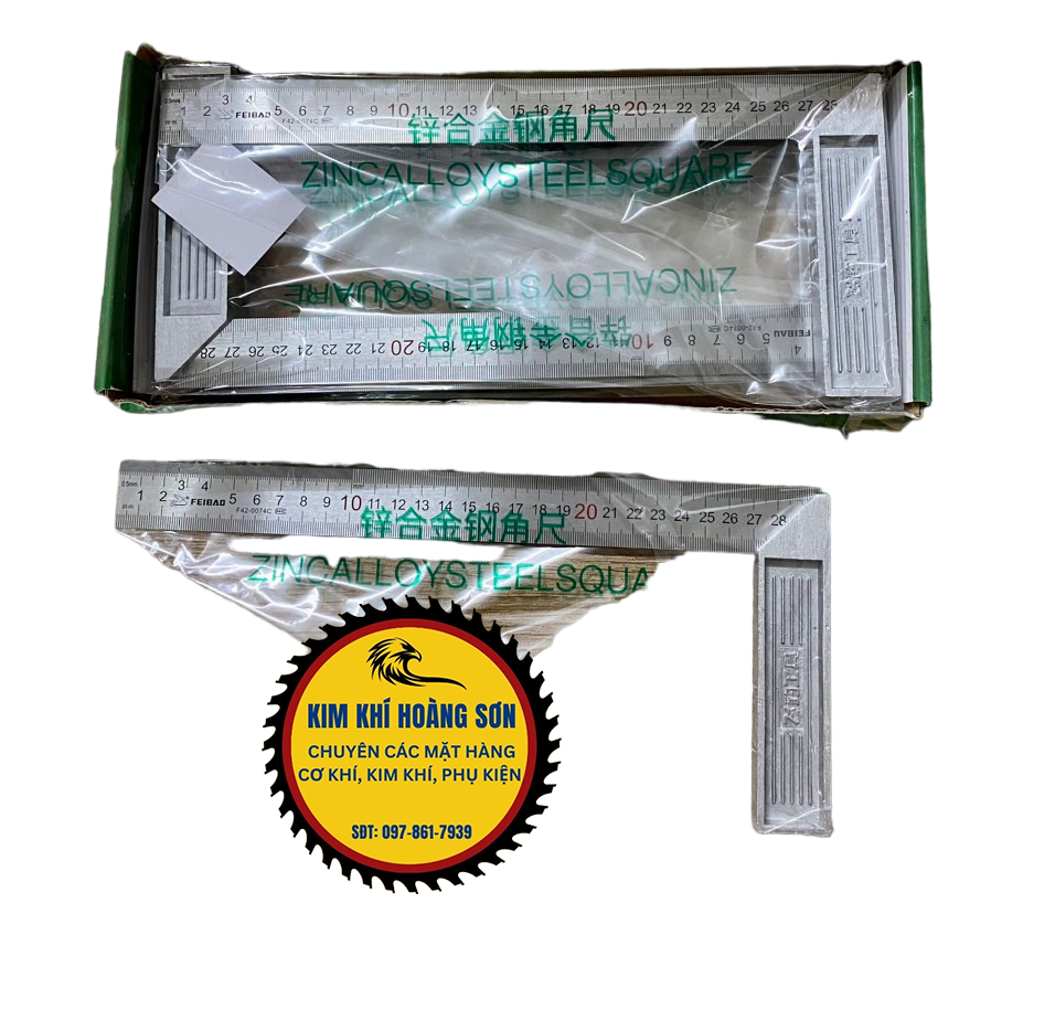 Thước ke góc vuông 30cm chất liệu thép không gỉ FEIBAO, Thước vuông góc kim loại sử dụng đo đạc trong nhiều ngành nghề