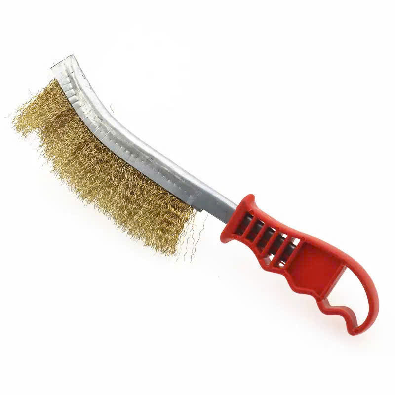 Chổi đánh rỉ sắt cán nhựa đỏ chiều dài 225mm, bàn chải đồng chà cọ rỉ sét cầm tay chắc chắn loại đẹp