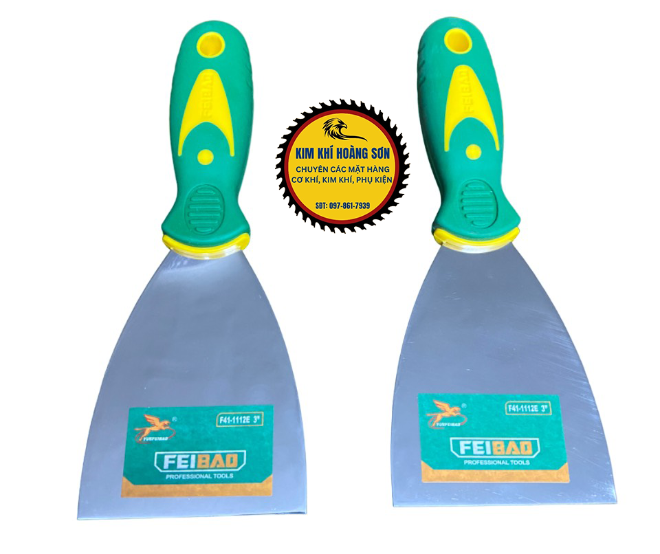Bàn bả, Bàn xúc, Bay sủi xúc bả matit, Dao cạo sơn tường Inox FEIBAO, tay cầm nhựa cao su chống trơn trượt chắc chắn
