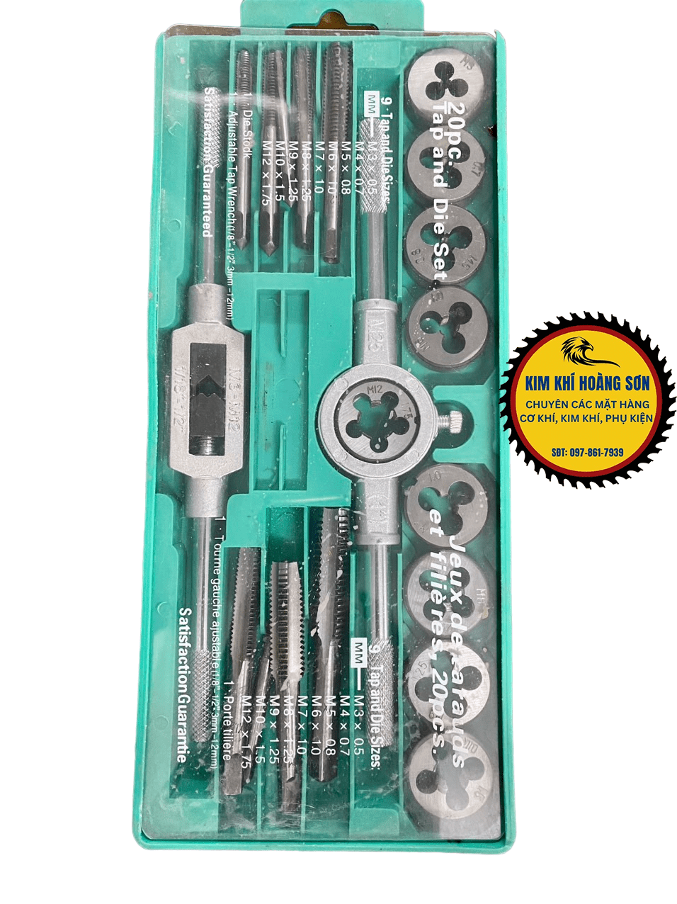 Bộ taro 20 chi tiết tạo ren trong và ren ngoài M3-M12, chất liệu hợp kim siêu cứng gồm tay quay taro