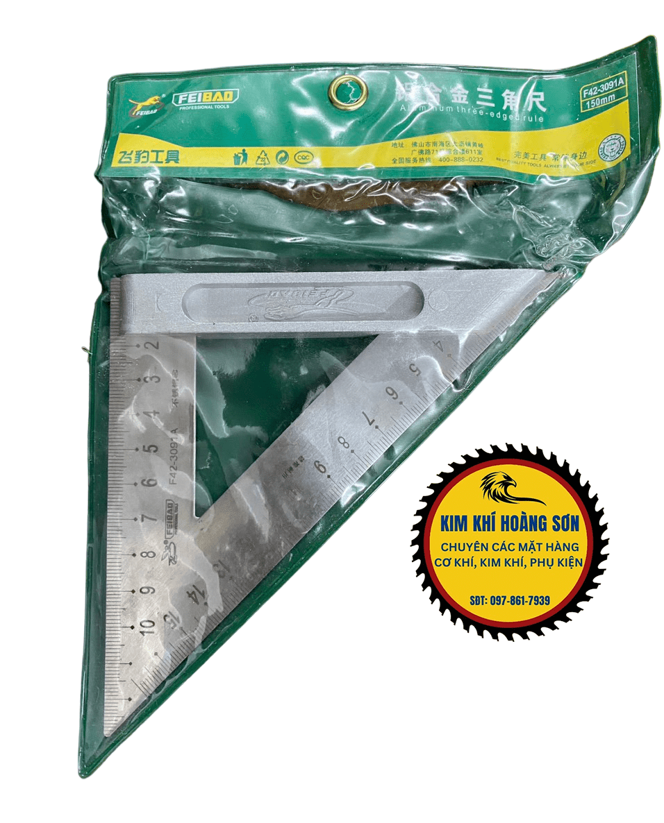 Thước ke góc vuông nhôm đúc 150mm - 200mm, Thước eke tam giác đo góc đa năng 45 độ FEIBAO độ cứng cao dày 4mm