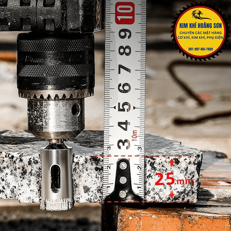 Mũi khoan kính gạch men cao cấp khoan đá cứng đường kính từ 28mm - 60mm, đầu mũi phủ kim cương dày khoan sắc bén