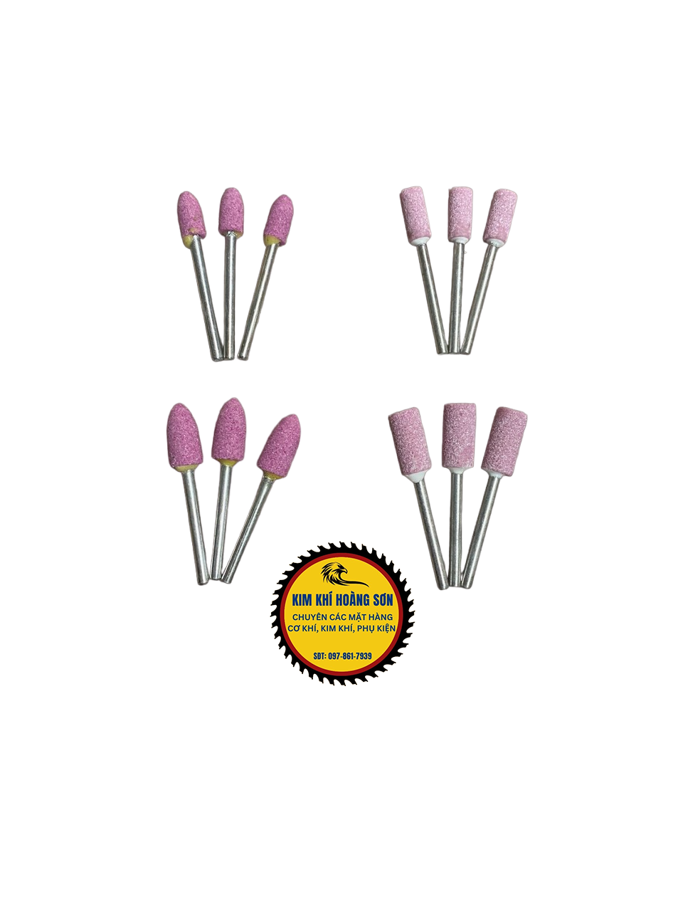 Combo 10 Mũi đá mài hồng mini size 6 - 10mm hình trụ, hình nón cán 3mm lắp máy khoan, máy mài khuôn