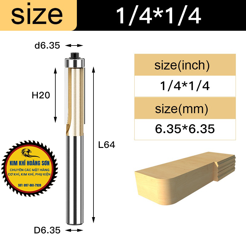 Mũi soi gỗ thẳng CNC lấy nền TIDEWAY phay gỗ cốt bé 6,3mm có bi sử dụng cho máy phay, máy cắt CNC