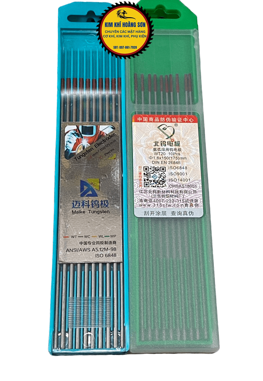 Bộ 10 Kim hàn Tig lạnh đầu hàn đỏ Tungsten kích thước 1.6x150mm - 2.4x150mm chuyên hàn inox sắt thép