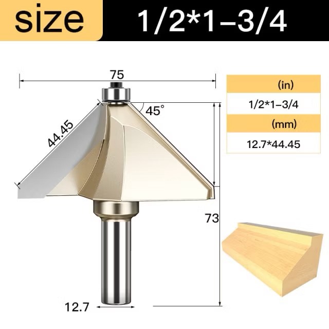 Mũi soi vát chữ V phay gỗ Alu CNC 45 độ có bi Tideway cao cấp cốt bé 6.3mm và cốt to 12.7mm sử dụng cho máy phay, máy CNC