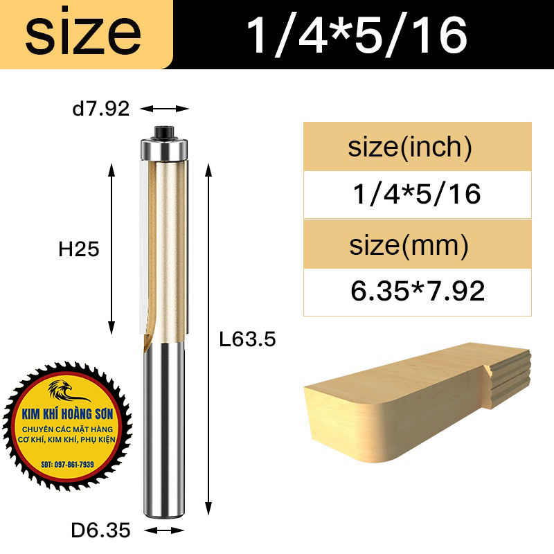 Mũi soi gỗ thẳng CNC lấy nền TIDEWAY phay gỗ cốt bé 6,3mm có bi sử dụng cho máy phay, máy cắt CNC