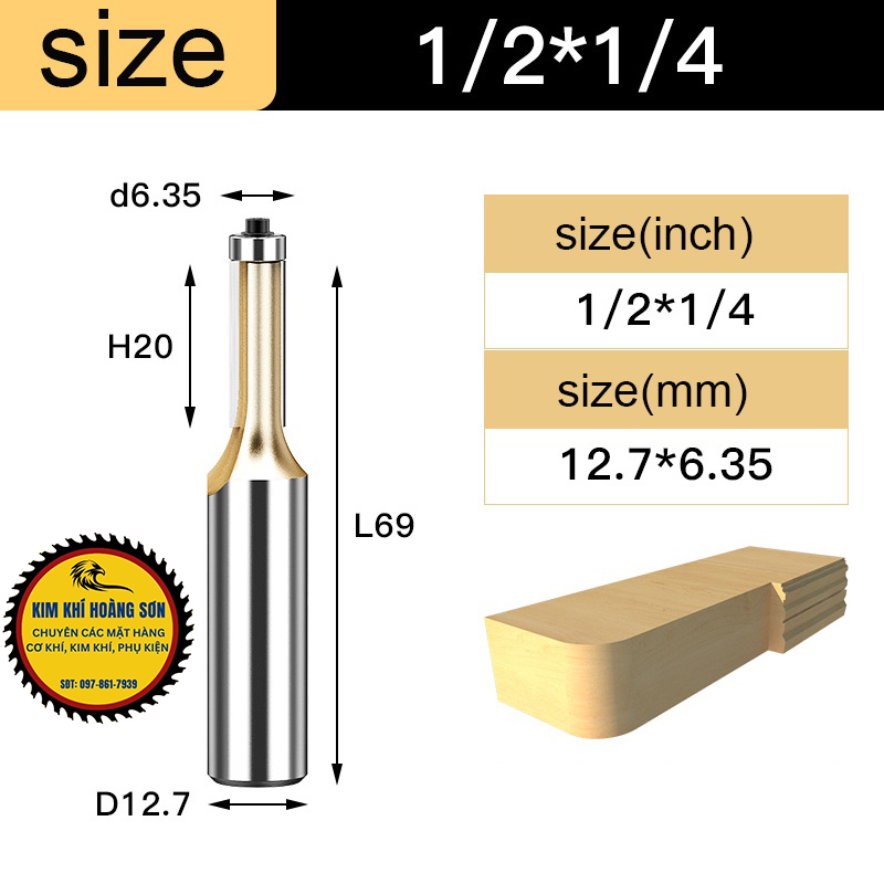Mũi soi gỗ thẳng CNC lấy nền, Mũi phay TIDEWAY cốt to 12.7mm có bi sử dụng cho máy phay, máy cắt CNC