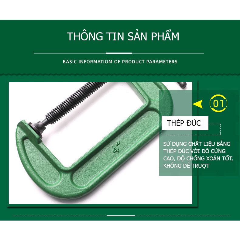 Vam kẹp gỗ Feibao dày dặn size từ 3" - 8" dùng kẹp nhôm kính, đồ mộc gỗ, Cảo chữ C hàng xanh xịn