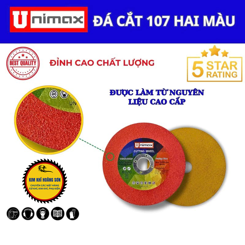 Đá Cắt inox, Lưỡi Cắt Kim Loại UNIMAX Thế Hệ Mới Siêu Bền Đường Kính 107mm Lỗ Trục 16mm Hai Mặt Đỏ Vàng