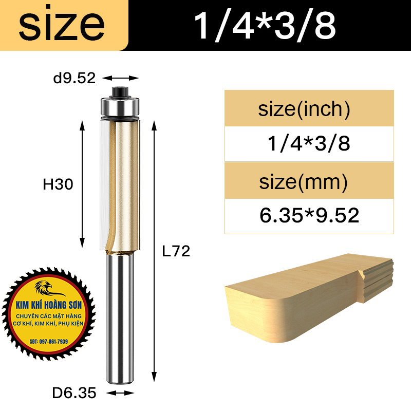 Mũi soi gỗ thẳng CNC lấy nền TIDEWAY phay gỗ cốt bé 6,3mm có bi sử dụng cho máy phay, máy cắt CNC