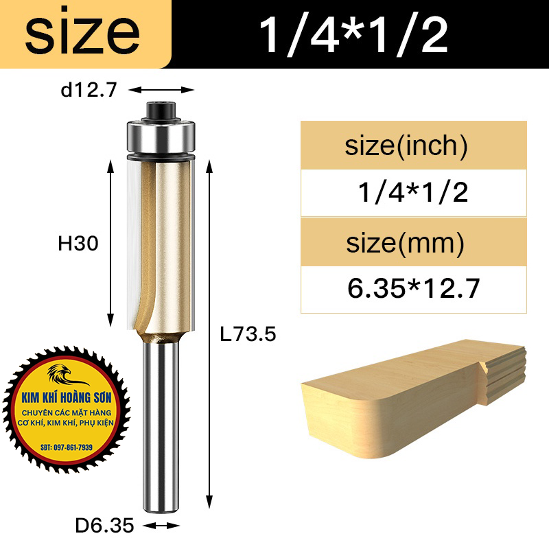 Mũi soi gỗ thẳng CNC lấy nền TIDEWAY phay gỗ cốt bé 6,3mm có bi sử dụng cho máy phay, máy cắt CNC