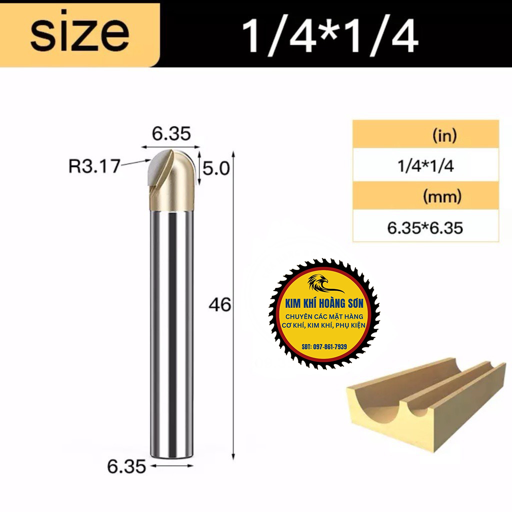 Mũi phay alu soi gỗ quả đào tròn lưỡi phay rãnh dao cầu TIDEWAY cốt bé 6,3mm dùng cho máy soi, CNC