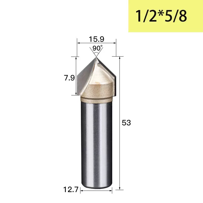 Mũi phay gỗ alu cnc vát 90 độ chữ V không bi Tideway cao cấp cốt chân bé 6.35mm và chân to 12.7mm