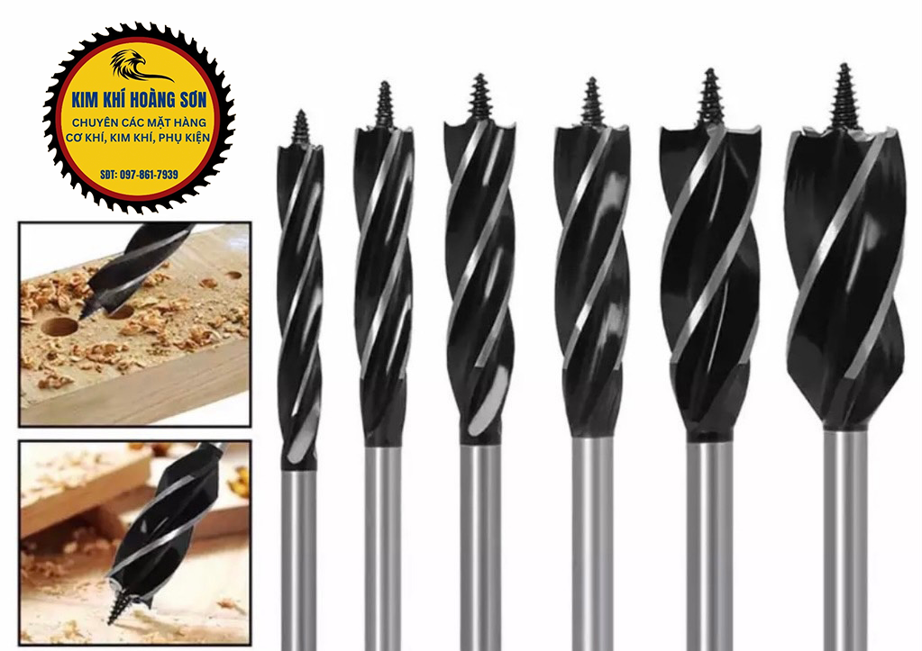 Mũi khoan khoét gỗ lỗ tròn chuôi lục giác dài 165mm đường kính từ 10mm - 35mm có vít xoắn ốc định tâm