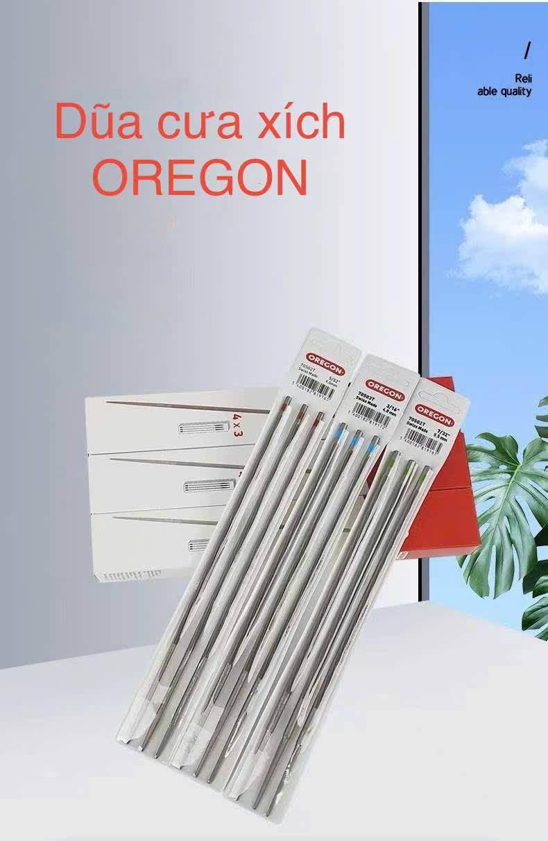 Dũa xích máy cưa Oregon thép cacbon kích thước 4 - 4.8 - 5.5 x 250mm có độ cứng cao chịu nhiệt tốt