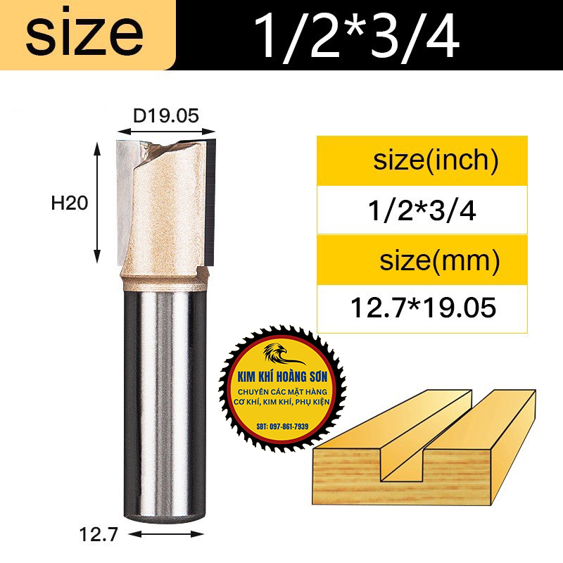 Mũi soi gỗ thẳng CNC lấy nền, Mũi phay gỗ TIDEWAY cốt to 12.7mm sử dụng cho máy phay, máy cắt CNC