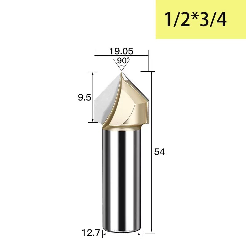 Mũi phay gỗ alu cnc vát 90 độ chữ V không bi Tideway cao cấp cốt chân bé 6.35mm và chân to 12.7mm