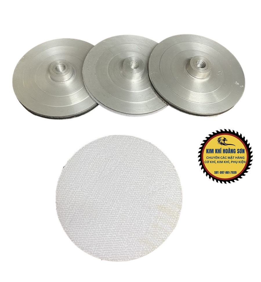 Đế dán chà nhám nhôm, đĩa nhôm, bát nhôm loại 1 tấc đường kính100mm lỗ trục 10mm siêu bền