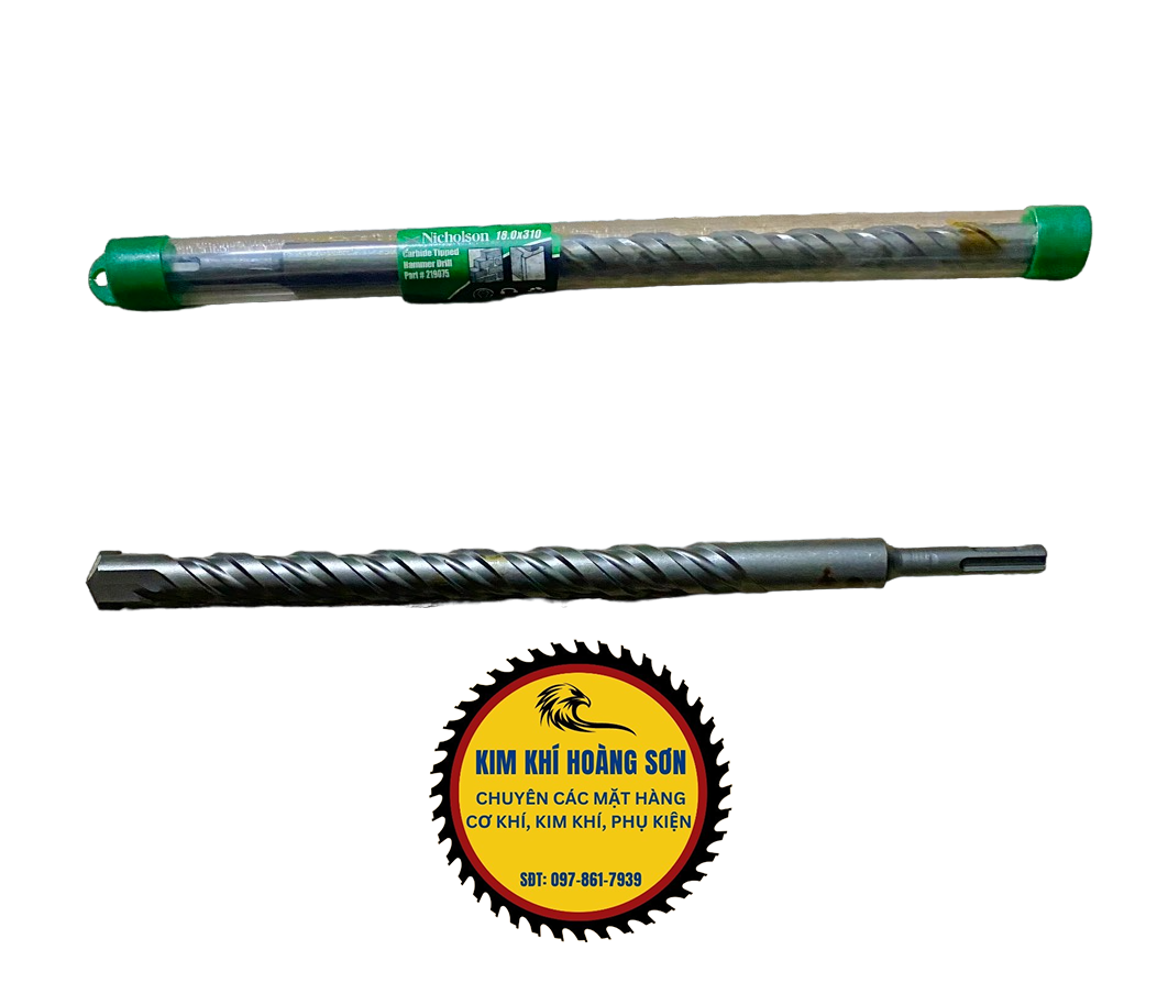 Mũi khoan bê tông 2 cạnh dài 18 - 20mm x 310mm, Mũi khoan xuyên tường Mỹ Nicholson chuôi gài phủ Titanium chịu lực tốt