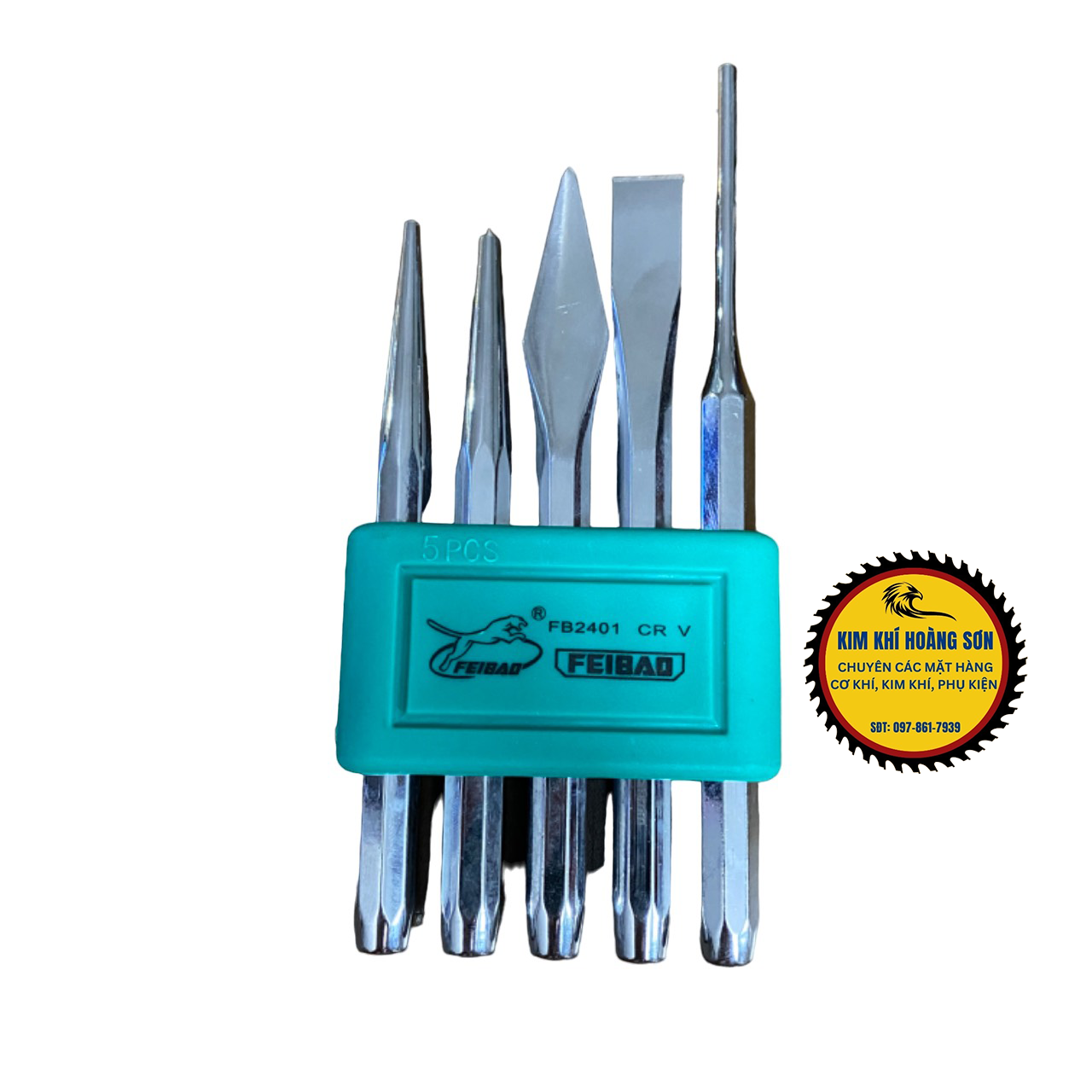 Bộ đột sắt, đục sắt FEIBAO 5 chi tiết chất liệu bằng thép CR-V60 cao cấp dùng trong ngành cơ khí