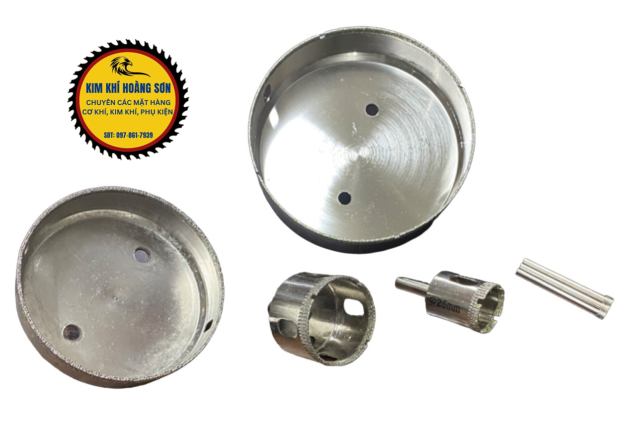 Mũi khoan kính, gạch men, khoan đá lỗ tròn đường kính từ 32mm - 120mm, đầu mũi phủ hạt kim cương sắc bén