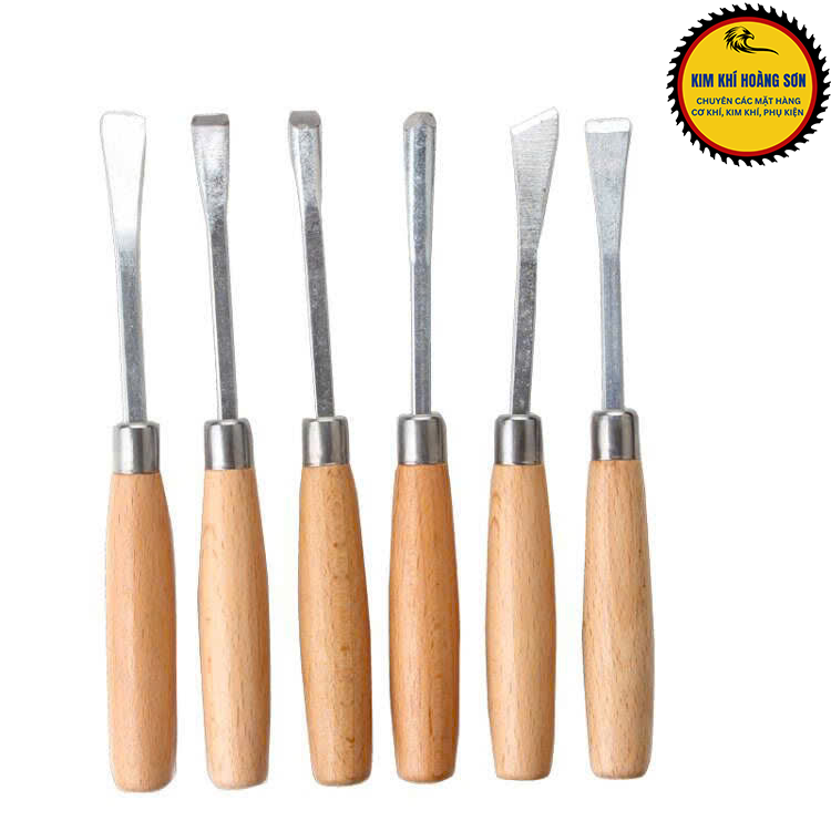 Bộ đục gỗ mini lưỡi thép hợp kim, dao điêu khắc gỗ 6 chi tiết chuôi gỗ cao cấp chống trượt