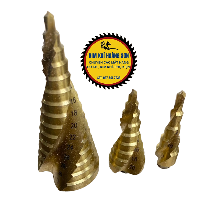 Mũi khoan tháp bước phủ titan thép HSS cao cấp hộp 3 mũi khoan tháp đa năng chuôi lục giác khoét lỗ sắt, gỗ, nhựa